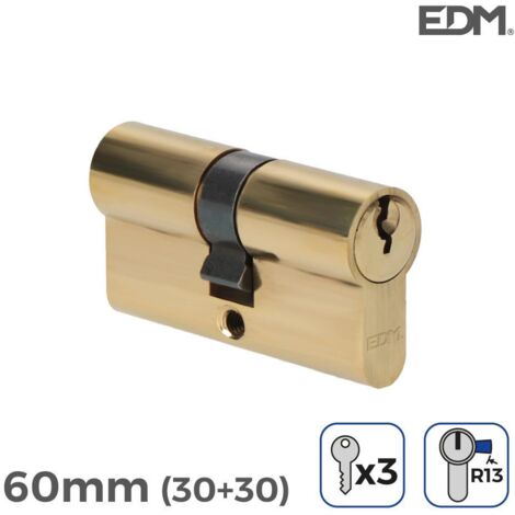 Messingzylinder 60 mm (30 + 30 mm) R13 kurzer Nocken mit 3 gezahnten Schlüsseln inklusive EDM
