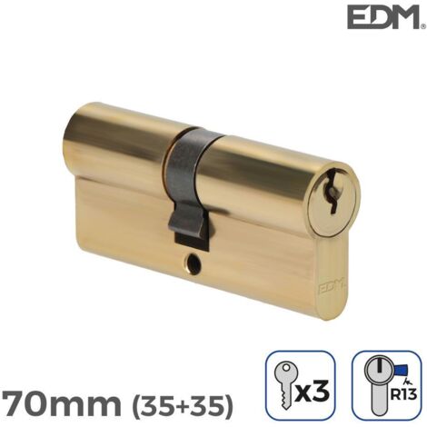 Messingzylinder 70 mm (35 + 35 mm) R13 kurzer Nocken mit 3 gezahnten Schlüsseln inklusive EDM
