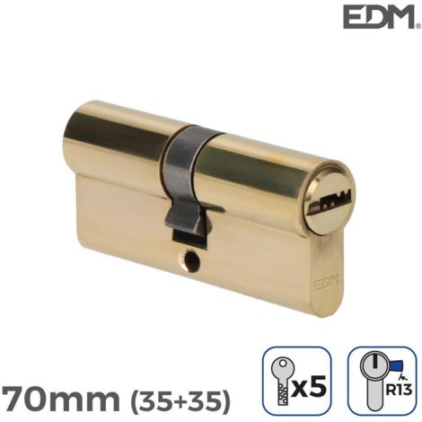 Messingzylinder 70 mm (35 + 35 mm) R13 kurzer Nocken mit 5 Sicherheitsschlüsseln inklusive EDM