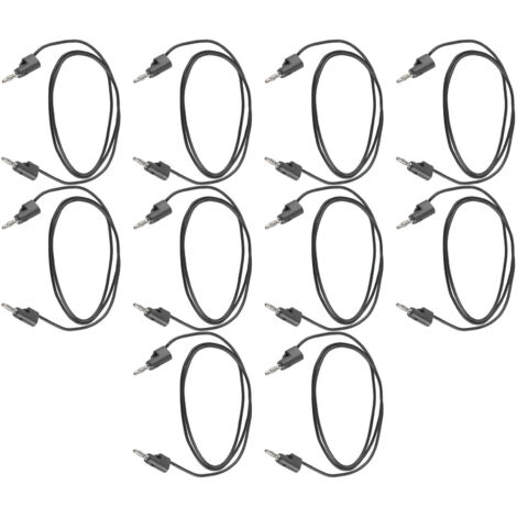 Messleitungen mit Bananensteckern – 10 Paar, Stecker auf Stecker, Messingkern, 4 mm, Schwarz