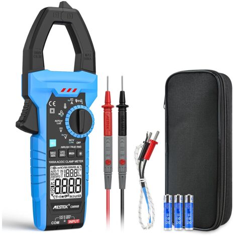 MESTEK Pince multimètre numérique de surtension 1000 A TRMS 6000 ampères Testeur de tension avec NCV VFD Mode LOZ, voltmètre à plage automatique Mesure du courant AC/DC Tension Température Résistance