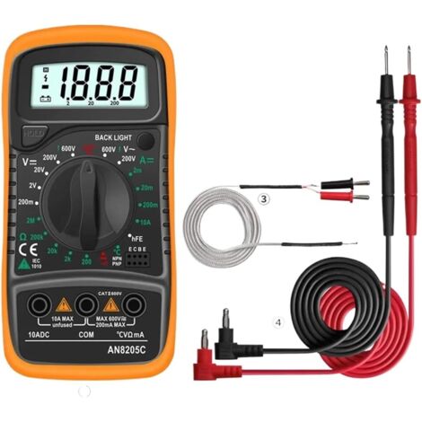 Mesureur LCR AN8205C Multimètre numérique à plage automatique Rétroéclairage AC/DC Ampèremètre Volt Ohm Testeur Portable Multimetro avec thermocouple(AN8205C Orange)