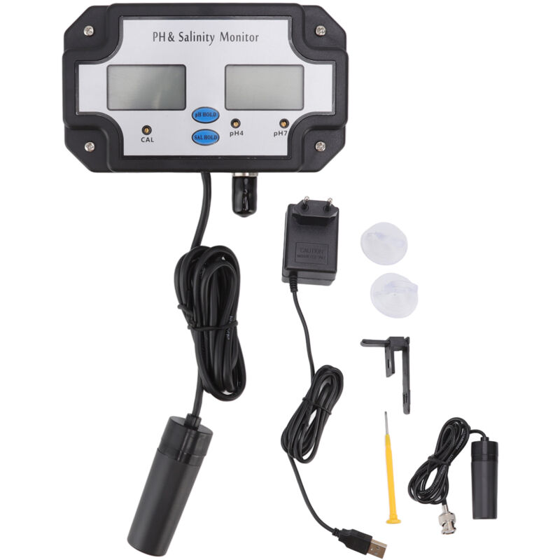 Mesureur numérique de la qualité de l'eau PH Salinité 2 en 1 Mesureur de surveillance continue pour les piscines Jardinage EU Plug 220V