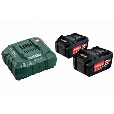 METABO 18V Energy Pack - Batería de 18 voltios + cargador rápido 2 x 4,0 Ah Li-Power, ASC 55, estuche - 685050000