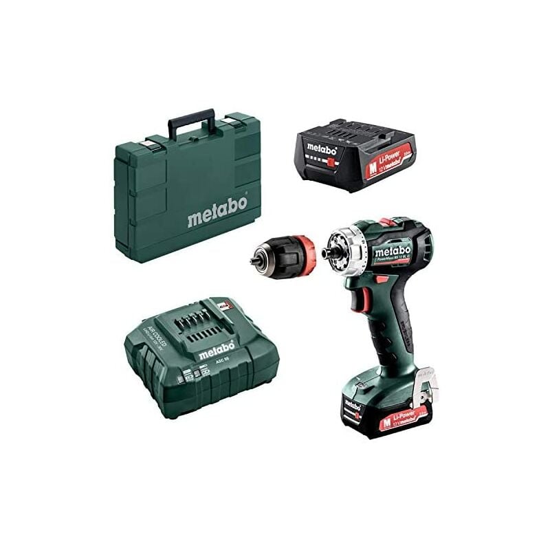 

Metabo - POWERMAXX BS 12 BL Q Sin llave Negro, Verde, Rojo, Plata 1650 RPM 1,1 kg - Taladro eléctrico (1650 RPM, 1 cm, 2,5 cm, 45 Nm, 18 Nm, 398,3