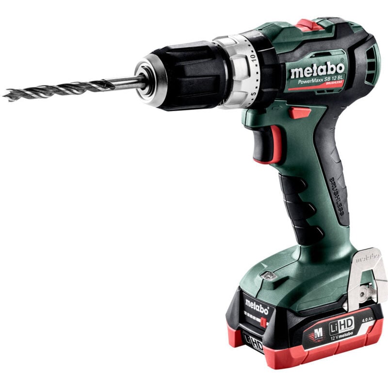 PowerMaxx sb 12 bl 12v 2x4.0Ah LiHD Brushless Combi Hammer Drill in Case - Metabo