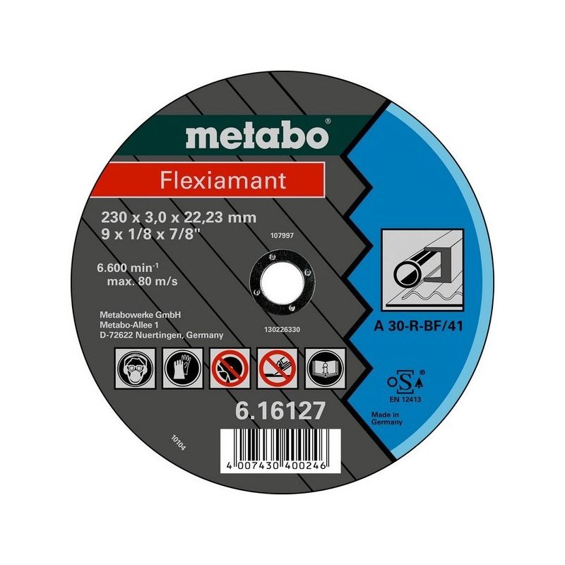 

Metabo - 616123000 Disco de tronzar plano amoladora angular Flexiamant A30-R para metal 180x3x22,23 mm (Envase 25 Ud)