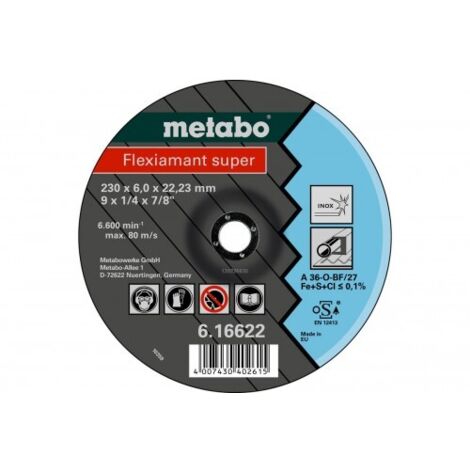 METABO 616604000 - Disco de desbaste para amoladora angular Flexiamant Super A30-O Acero inoxidable embutido Ø 150 x 6 x 22,22 mm (Envase de 25 Ud)