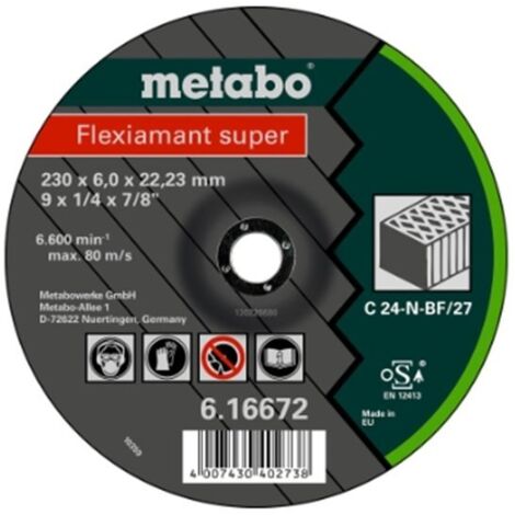 METABO 616660000 - Disco de desbaste para amoladora angular Flexiamant Super C24-N Piedra embutido Ø 180 x 6 x 22,22 mm (Envase de 10 Ud)
