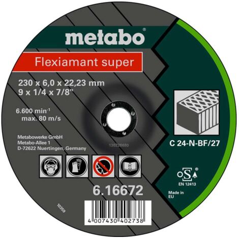 METABO 616660000 - Disque de disque abrasif pour meuleuse d'angle Flexiamant Super C24-N Pierre encastrée Ø 180 x 6 x 22,22 mm (paquet de 10 pcs.)