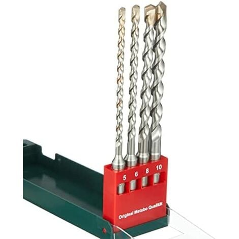 Metabo 625580000 625580000-Estuche SDS-Plus, Brocas con Longitud de 160 mm diámetros de 5 mm 6 mm 8 mm y 10 mm, Set de 4 Piezas