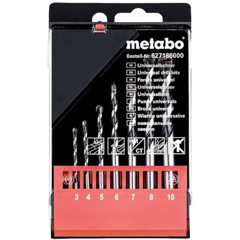 Metabo 627186000 7 pièces Foret universel métal, Pierre, Béton, bois, Brique 3 mm, 4 mm, 5 mm, 6 mm, 7 mm, 8 mm, 10 mm