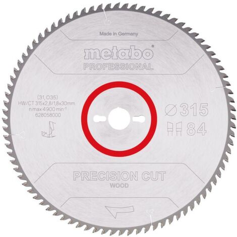 Metabo 628058000 628058000-Hoja de Sierra Metal Duro HW/CT Precision Cut 315 x 30 mm Dientes 84 WZ, 0