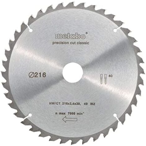 Metabo 628060000 628060000-Hoja de Sierra Metal Duro HW/CT Precision Cut 216 x 30 mm Dientes 48 WZ, 5º neg