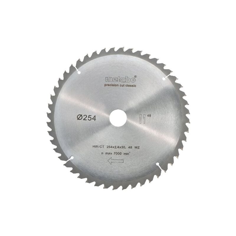 

628061000 628061000-HOJA DE SIERRA METAL DURO HW/CT PRECISION CUT 254 X 30 MM DIENTES 48 WZ, 5º NEG - Metabo