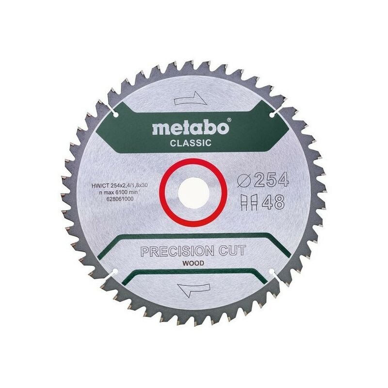 

Metabo 628061000 Hoja sierra Metal duro HW CT Precision Cut 254x30 mm Dientes 48 DI 5º negativos