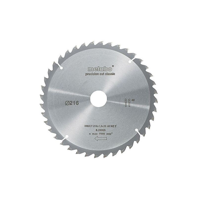 

Metabo 628065000 - Disco De Corte Hw/Ct Para Sierra Circular (216 X 30, 40 Wz, Ángulo De 5°)