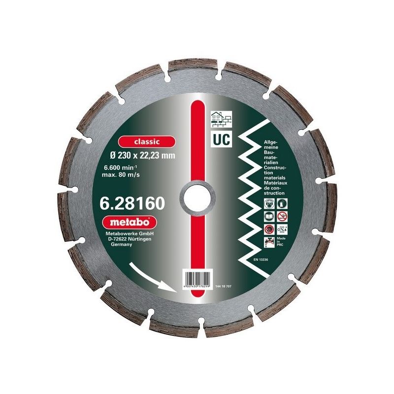 

628159000 Disco de diamante UC Universal Classic 180x22,23 mm Altura segmento 7 mm - Metabo