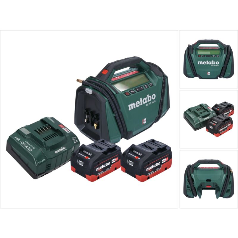 Metabo AK 18 Multi compresseur sans fil 18 V 11 bar + 2x batterie 5,5 Ah + kit de chargement Metabo AK 18 Multi compresseur sans fil 18 V 11 bar + 2x batterie 5,5 Ah + kit de chargement