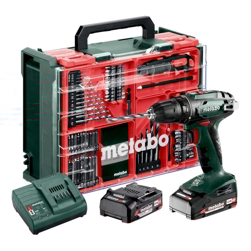 Perceuse-visseuse sans fil 18V BS18 Metabo avec 2 batteries 18V 2,0 Ah - chargeur et coffret d'accessoires - 602207710