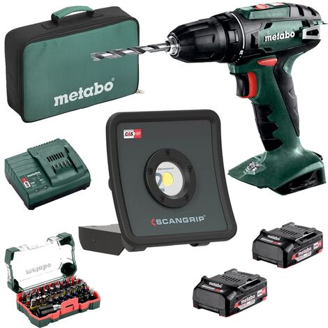 Metabo Akku Bohrschrauber BS 18 V 2x2,0Ah SCANGRIP Strahler NOVA2 Bitbox Tasche