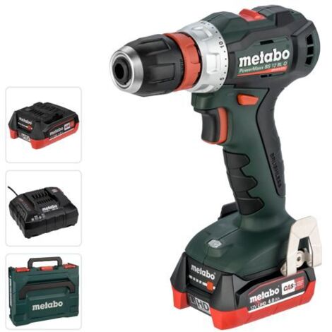 Metabo Akku-Bohrschrauber PowerMaxx BS 12 BL Q, 12V 2x 4,0 Ah LiHD und Ladegerät in metaBOX 118