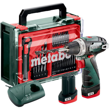 Metabo Akku-Bohrschrauber PowerMaxx BS Basic Set, 2x 2,0 Ah + Ladegerät + Mobile Werkstatt