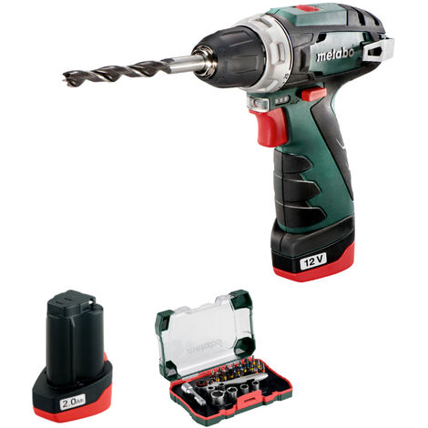 Metabo Akku-Bohrschrauber-Set PowerMaxx BS mit 2x 2,0 Ah + Ladegerät im Koffer + Bitset