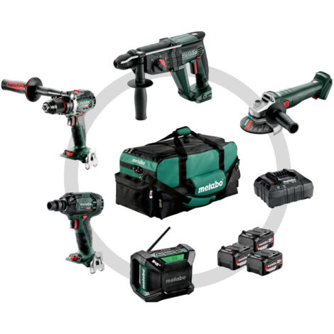 Metabo Akku Combo Set Bauhandwerk 5.2, BS 18 LTX BL + KH 18 LTX 24 + W 18 L 9-125 Quick + SSW 18 LTX 300 BL + R 12-18 DAB BT, Werkzeugtasche