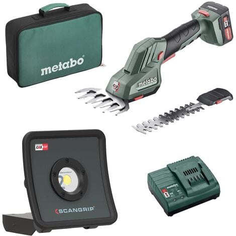 Metabo Akku Grasschere Strauchschere SGS 12V 2,0Ah + SCANGRIP Strahler NOVA 2