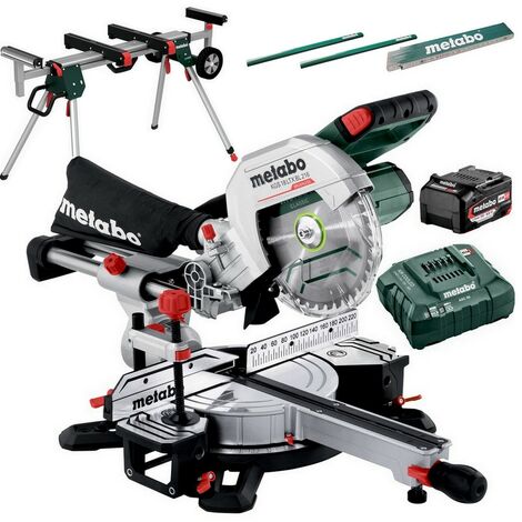 Metabo Akku Kappsäge Säge Ladegerät KGS 18LTX BL 216 + Untergestell KSU 251 Set