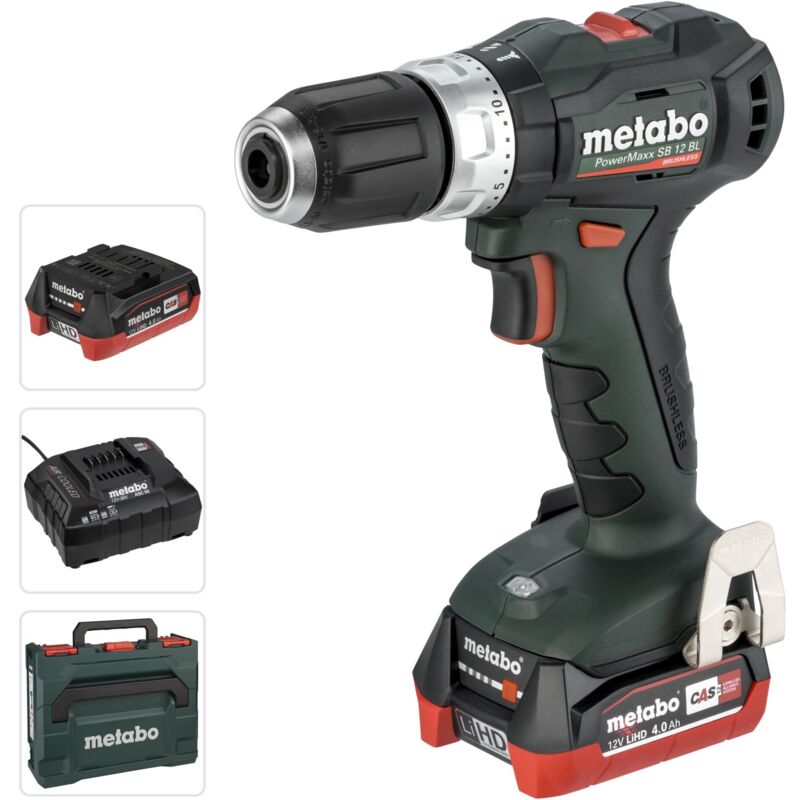 Image of Metabo - Akku-Schlagbohrschrauber PowerMaxx sb 12 bl, 12V 2x 4,0 Ah LiHD und Ladegerät in x 118