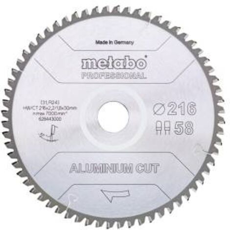 Metabo ALUMINIUM CUT PROFESSIONAL 628443000 Lama circolare 216 x 30 x 1.8 mm Numero di denti: 58 1 pz.