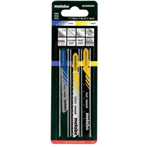 Metabo ASSORTIMENT 1 DE LAMES DE SCIES SAUTEUSES, BOIS+MÉTAL, 3 PIÈCES (623968000)