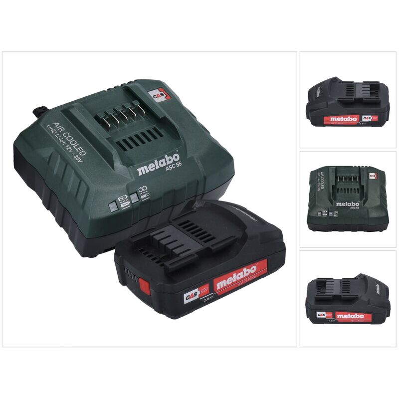 Metabo - Basic Set 1x batterie Li-Power 18 v 2,0 Ah cas Li-Ion ( 625596000 ) + chargeur asc 55 air cooled 12 - 36 v ( 627044000 )