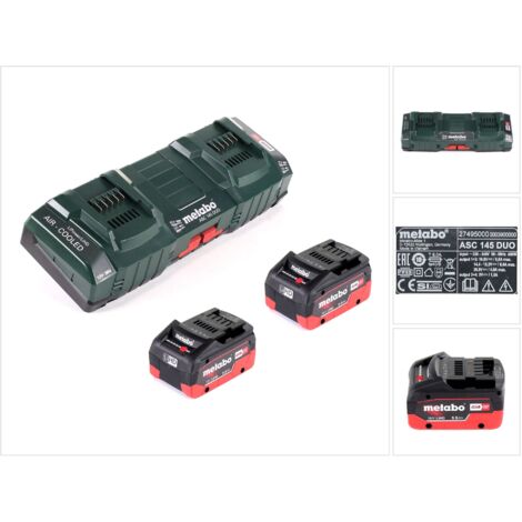Metabo Basic set: 2x baterías LIHD 5,5Ah + cargador doble ASC 145 DUO