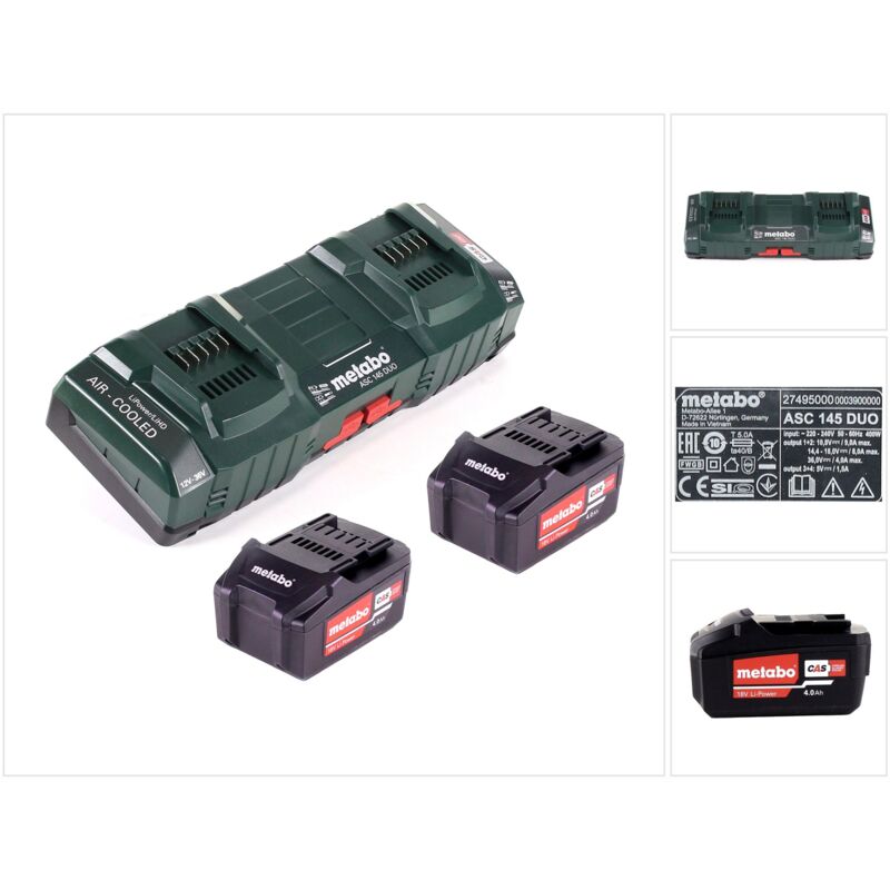 Metabo - Basic Set 2x batterie Li-Power 18 v 4,0 Ah cas Li-Ion ( 2x 625591000 ) + double chargeur asc 145 duo ( 627495000 )