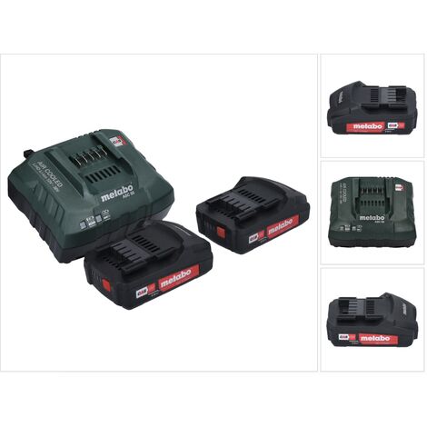 Metabo Basic Set 2x Li-Power Akkupack 18 V 2,0 Ah CAS Li-Ion Akku ( 2x 625596000 ) + ASC 55 Ladegerät AIR COOLED 12 - 36 V ( 627044000 )