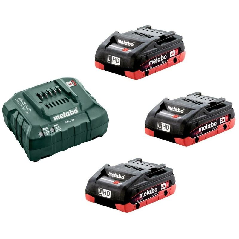 Metabo - Basic Set 3 x 18V LiHD 4.0Ah Batteries With ASC 55 Charger