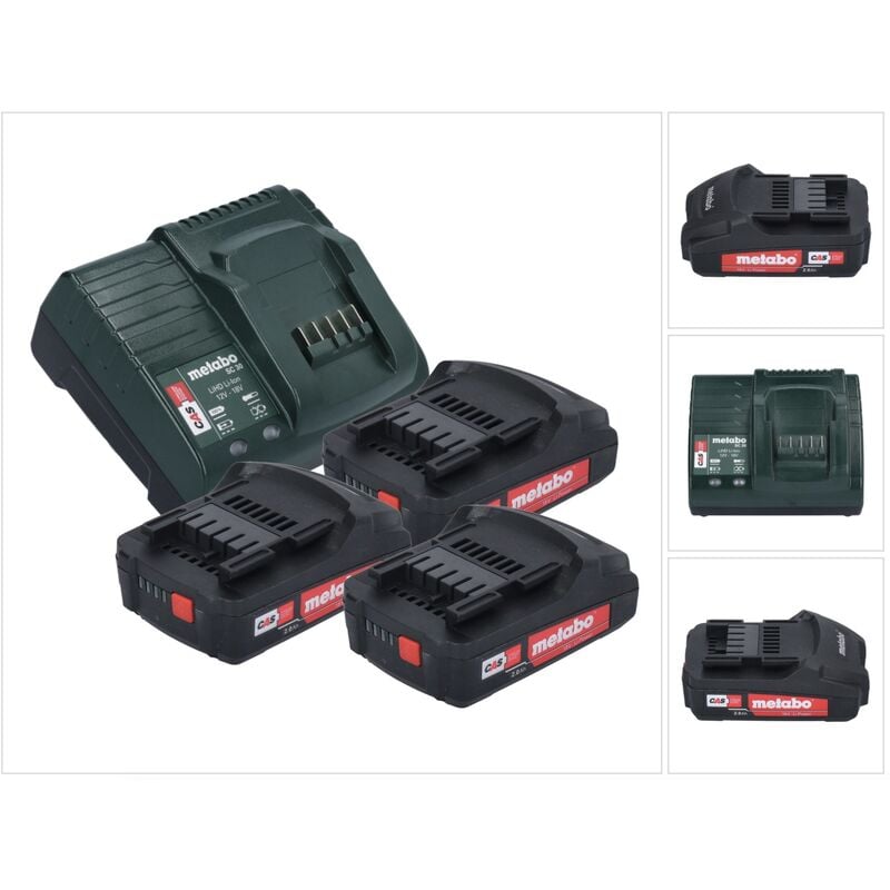 Metabo Basic Set 3x Li-Power battery pack 18 V 2.0 Ah ( 3x 625596000 ) + chargeur SC 30 12 - 18 V ( 316067840 )