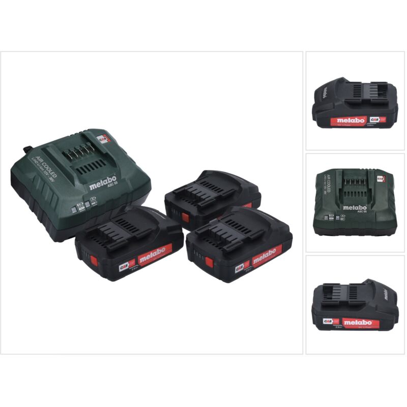 Metabo - Basic Set 3x Li-Power battery pack 18 v 2,0 Ah cas Li-Ion ( 3x 625596000 ) + chargeur asc 55 air cooled 12 - 36 v( 627044000 )