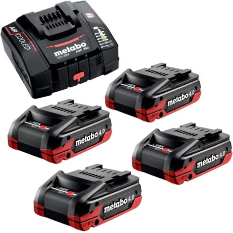 Metabo Basis Set 4x LiHDX Akkupack 18 V 4,0 Ah Akku ( 4x 624974000 ) + ASC 290 Ladegerät ( 627370000 )