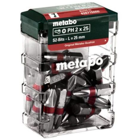 Metabo – Coffret de 25 embouts PH 2 626715000 – Acier chrome vanadium – Longueur 25mm – Pour visseuse – Empreinte S2