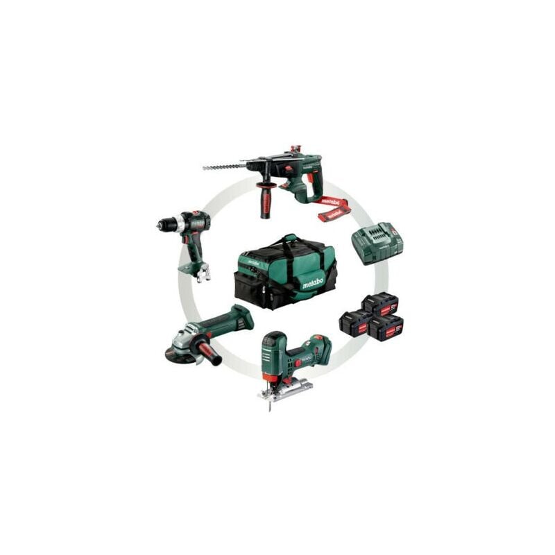 Kombo Set 4.3 Akku-Schlagbohrschrauber + Akku-Winkelschleifer + Akku-Kombihammer + Akku-Stich - Metabo