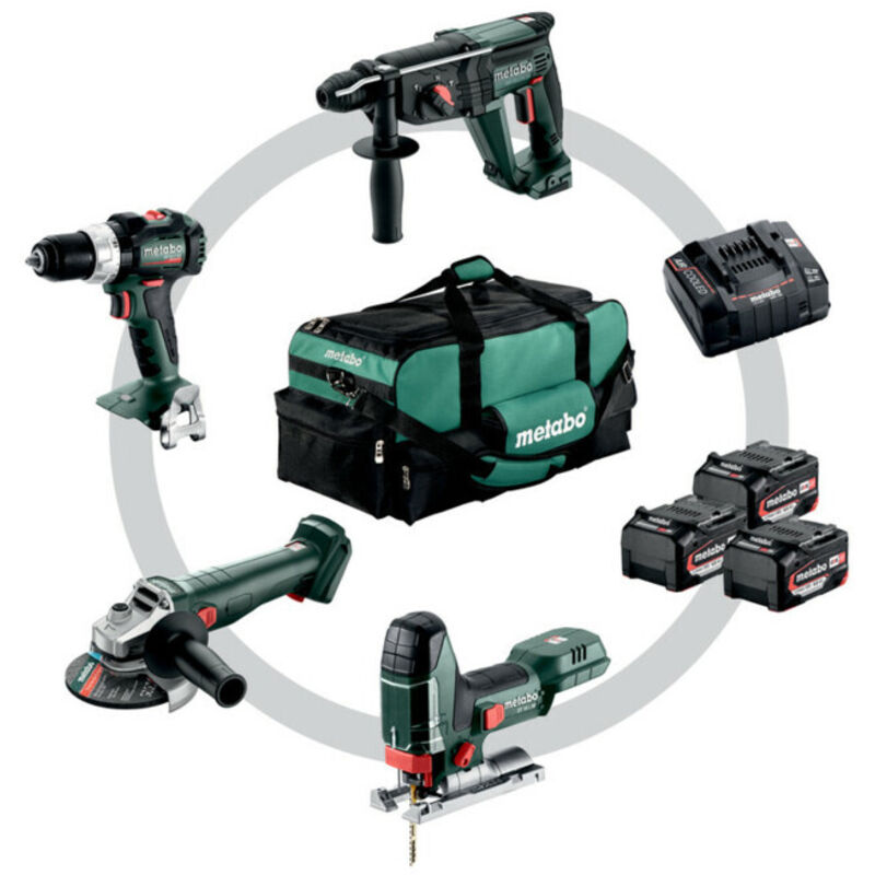 Metabo Kit d'outils sans fil Combo pour 'artisanat du bâtiment 4.3SB 18 LT BL + W 18 9 125 Quick + KH 18 LTX 24 + STA 18 LTX