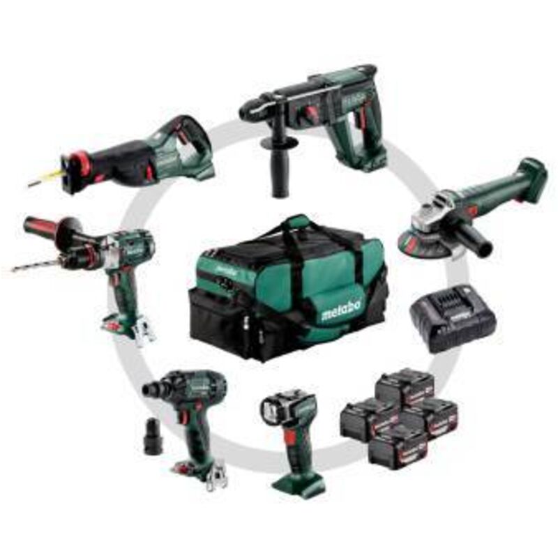 Metabo Kit d'outils sans fil Combo pour 'artisanat du bâtiment 6.1SB 18 LTX + KH 18 LTX 24 + W 18 9 125 Quick + ASE 18 LTX +
