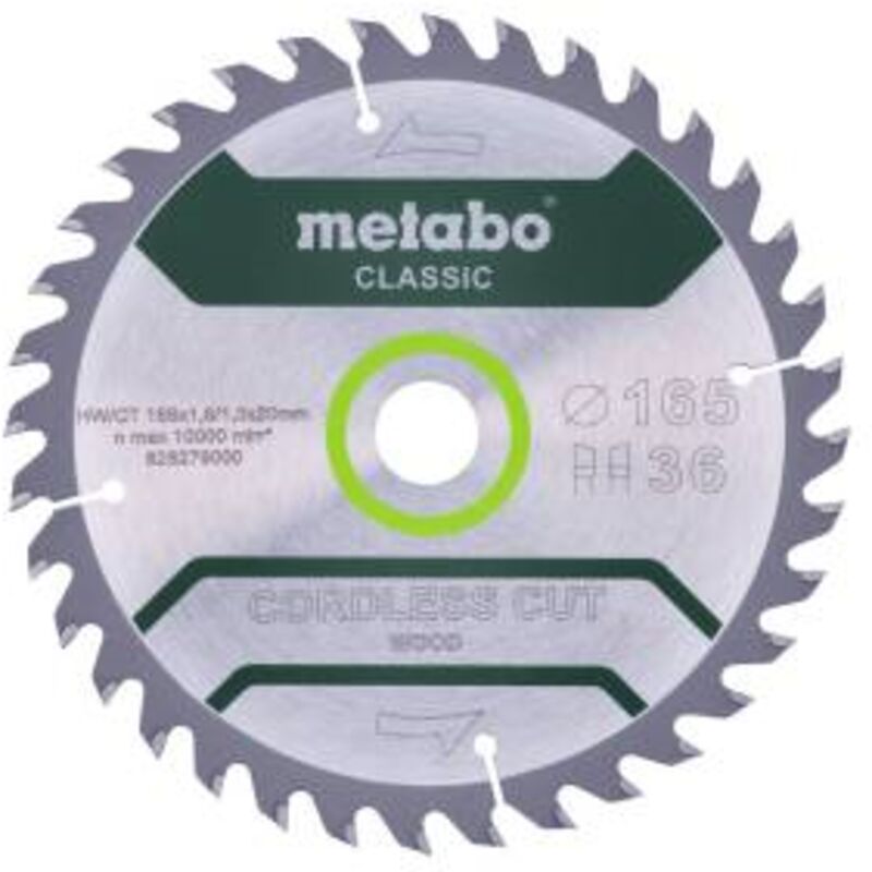 Cordless cut wood classic 628279000 Lama circolare 165 x 20 x 1 mm Numero di denti: 36 1 pz. - Metabo