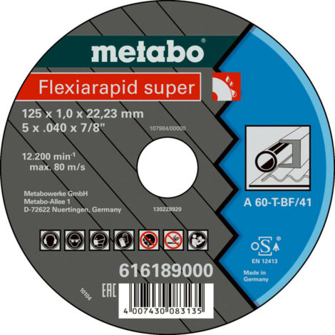 Metabo Flexiarapid super 125x1,0x22,23 Stahl, Trennscheibe, gerade Ausführung