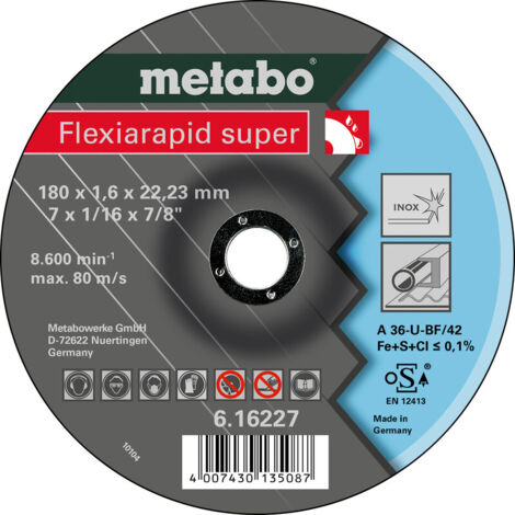 Metabo Flexiarapid super 180x1,6x22,23 Inox, Trennscheibe, gekröpfte Ausführung