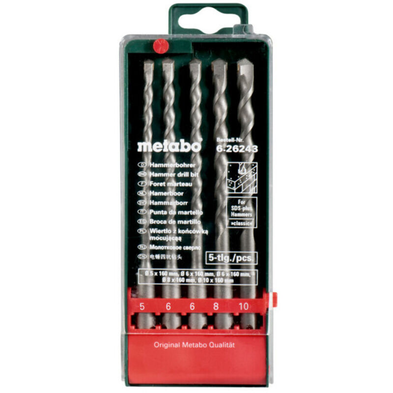 Ensemble de forets SDS Plus metabo 5 pièces Pointe en carbure Tête en forme de burin Spirale en forme de
